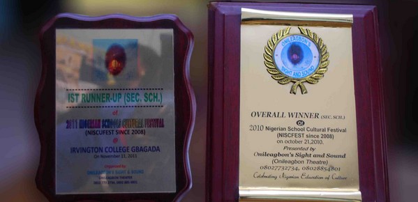 Irvington College award plaques — Nigerian School Cultural Festival winners