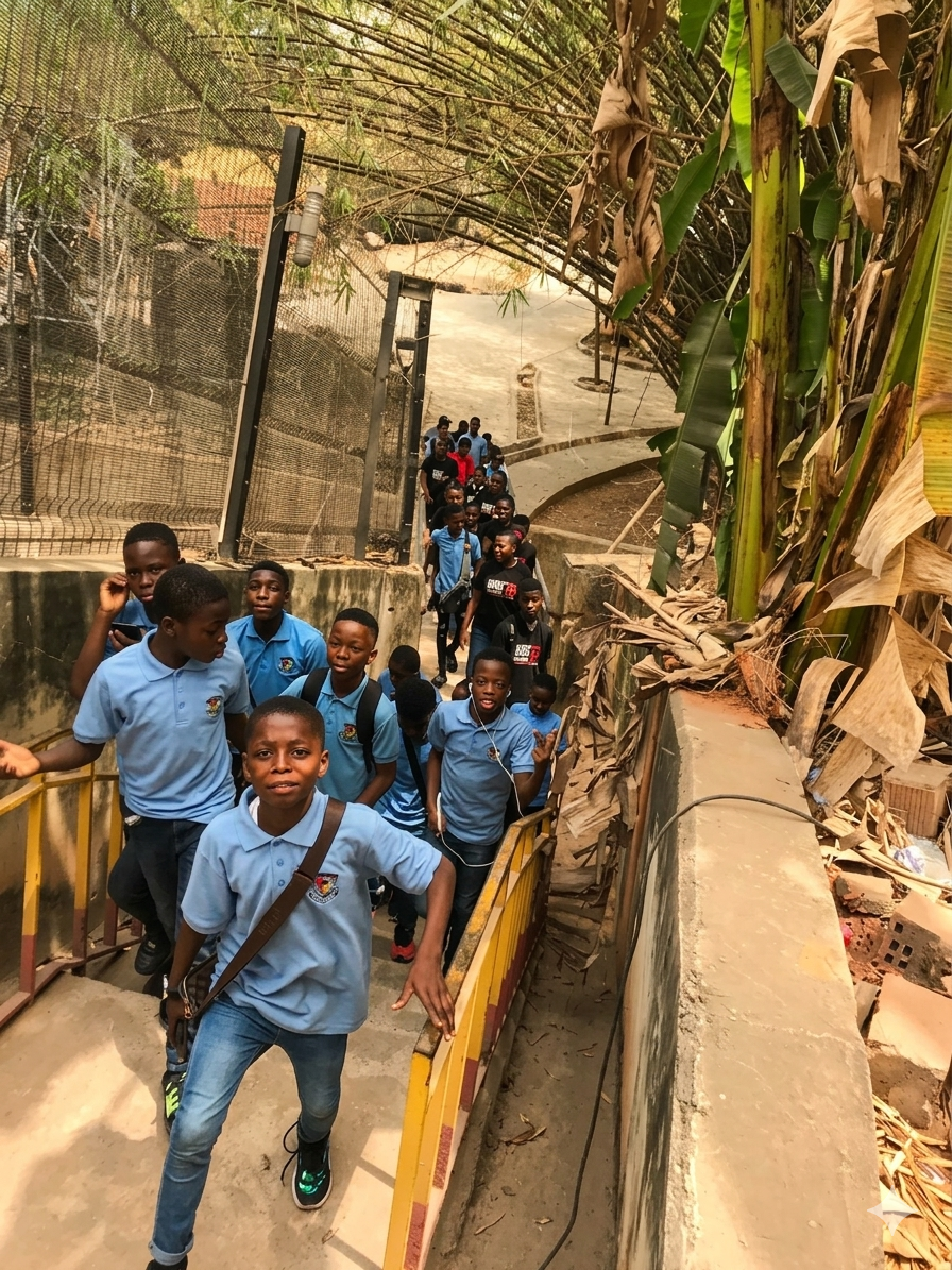 Irvington students on school excursion in blue uniforms